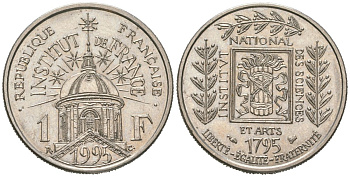 Франция 1 франк 1995 200 лет Институту Франции KM 1133, Le Franc 230 никель UNC 4582-222