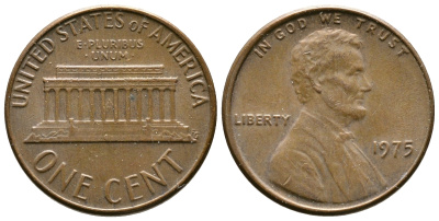 США 1 ЦЕНТ 1975 ЛИНКОЛЬН KM 201 медь цинк 93-1243