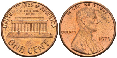 США 1 цент 1975 Линкольн KM 201 медь цинк 4115-921