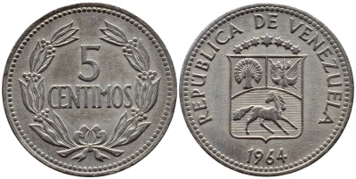 Венесуэла 5 сентимо 1964 KM 38.2 медно-никель 4392-914