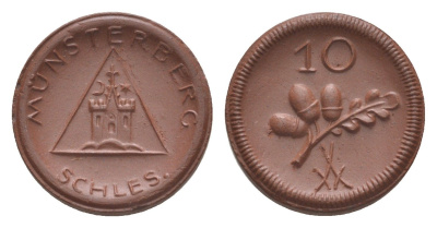 Мюнстерберг 10 пфеннигов ND (1921) Men05 18133.3, Men18 22686.3, Scheuch 193a фарфор 1094-7-34