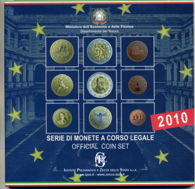 Италия евронабор из 9 монет 2010 200 лет со дня рождения Камилло Бенсо Кавура, запайка в пластик, оригинальный картонный буклет BUNC 5-4-4-27