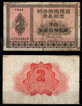 Норвегия 2 кроны 1941 Pick 16 a1 бумага 7457-30-1-1