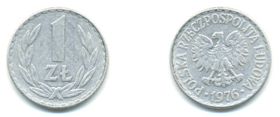 ПОЛЬША 1 ЗЛОТЫЙ 1976 КРЕМНИЦА KM 49.1 алюминий 83-254