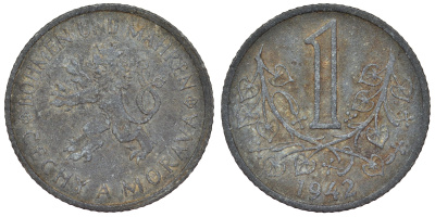 Богемия и Моравия 1 крона 1942 германский протекторат KM 4 цинк 4121-126