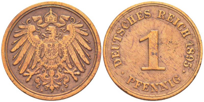 ГЕРМАНИЯ 1 ПФЕННИГ 1895 А KM 10, J. 10 медь 201-1045