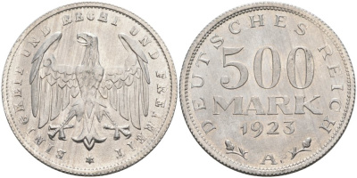 Германия 500 марок 1923 А KM 36, J.305 алюминий UNC 4574-912