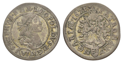 Венгрия 6 крейцеров 1671 KB, Леопольд I (1657-1705) KM 164, EH 1072 серебро 650-511