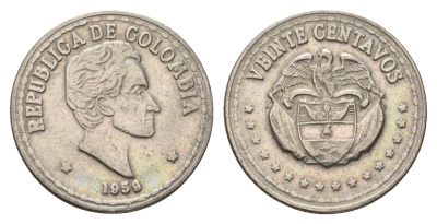 Колумбия 20 сентаво 1959 KM 215 медно-никель 4114-1042