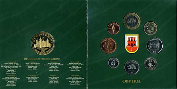 Гибралтар набор из 8 монет плюс жетон 2005 официальный набор, в оригинальном картонном буклете UNC 1-4-2-35