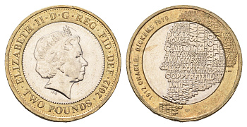 Великобритания 2 фунта 2012 Елизавета II (1952-2022), 200 лет со дня рождения Чарльза Диккенса KM 1224, Spink K29 биметалл 4111-1141