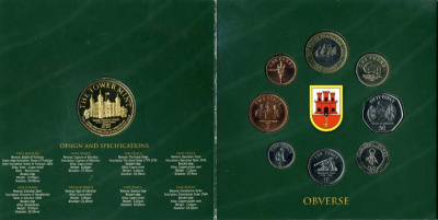 Гибралтар набор из 8 монет плюс жетон 2005 официальный набор, в оригинальном картонном буклете UNC 1-4-2-35