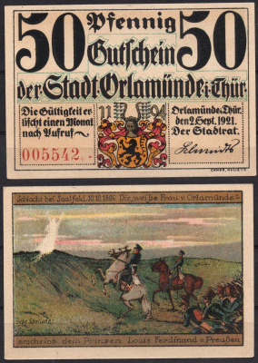 Германия, Орламюнде 50 пфеннигов 1921 P GrM:1025.1a-2/7 бумага 7555-60-4-1
