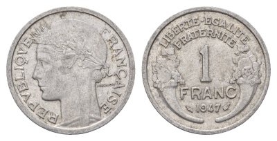 Франция 1 франк 1947 KM 885a.1 алюминий 4118-351