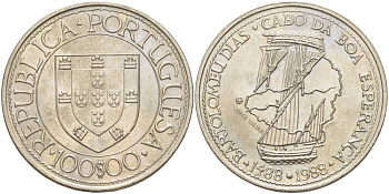 Португалия 100 эскудо 1988 серия золотой век португальских открытий, Бартоломеу Диаш KM 642 медно-никель UNC 4537-524