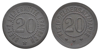 Браубах 20 пфеннигов ND Men05 3392.6, Men18 4316.6 цинк 4582-932