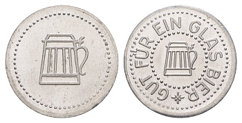 Германия жетон в 1 "стакан пива" ND диаметр 24 мм, вес 1,1 гр алюминий UNC 4638-837