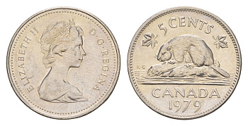 Канада 5 центов 1979 Елизавета II (1952-2022), бобр KM 60.2 никель 4651-761