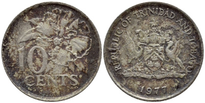 Тринидад и Тобаго 10 центов 1977 цветок гибискуса KM 31 медно-никель 4396-856