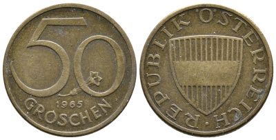 Австрия 50 грошей 1965 KM 2885 алюминиевая бронза 26-1454