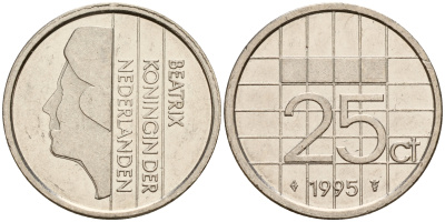 Нидерланды 25 центов 1995 Беатрикс (1980-2013) KM 204 никель    4598-324
