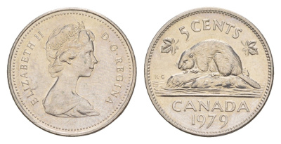 Канада 5 центов 1979 Елизавета II (1952-2022), бобр KM 60.2 никель 4651-761