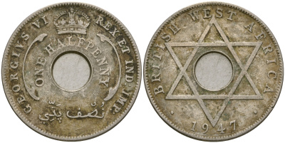 Британская Западная Африка 1/2 пенни 1947 ?, Георг VI KM 18 медно-никель 25-1031