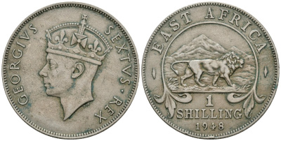 Британская Восточная Африка 1 шиллинг 1948 Георг VI (1937-1952) KM 31 медно-никель 4111-1216