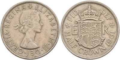 Великобритания 1/2 кроны 1961 Елизавета II (1952-2022) KM 907, Spink 4145 медно-никель 4117-944