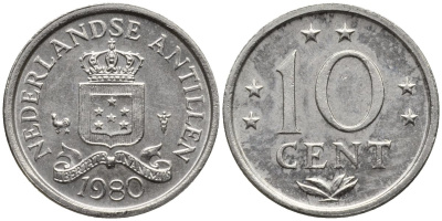 Нидерландские Антилы 10 центов 1980 Беатрикс (1980-2013) KM 10 никель 192-918