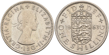 Великобритания 1 шиллинг 1963 Елизавета II (1952-2022), Английский герб KM 904, Spink 4147 медно-никель 4592-315