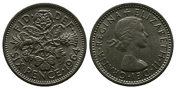 Великобритания 6 пенсов 1964 Елизавета II (1952-2022) KM 903, Spink 4149 медно-никель 4381-827