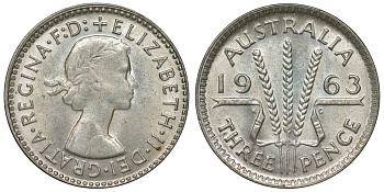 Австралия 3 пенса 1963 m, Елизавета II (1952-2022) KM 57 серебро 71-861