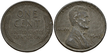 США 1 цент 1943 Авраам Линкольн KM 132a сталь плакированная цинком 4121-827