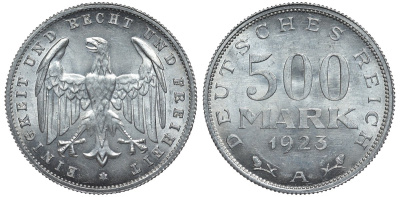 Германия 500 марок 1923 А KM 36, J.305 алюминий UNC 4587-612