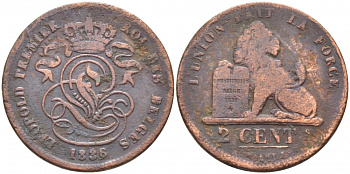 БЕЛЬГИЯ 2 САНТИМА 1836 BELGES KM 4.2 медь 110-532