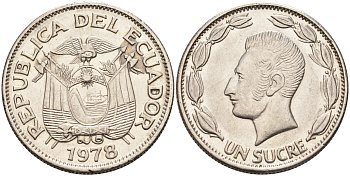 Эквадор 1 сукре 1978 Антонио Хосе Сукре KM 78b сталь плакированная никелем 4595-651