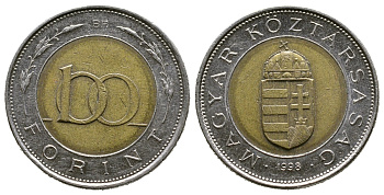 ВЕНГРИЯ 100 ФОРИНТОВ 1998 KM 721 биметалл 3334-254
