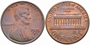 США 1 ЦЕНТ 1976 D, ЛИНКОЛЬН KM 201 медь цинк 112-413