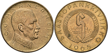 Финляндия жетон 1965 сбербанк Финляндии, Карл Густав Маннергейм, диаметр 32 мм. алюминиевая бронза 4583-926