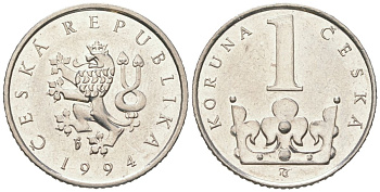 Чехия 1 крона 1994 KM 7 сталь плакированная никелем aUNC 192-626