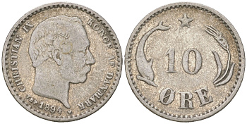 Дания 10 эре 1894 Кристиан IX (1863-1906) KM 795 серебро 4621-1028