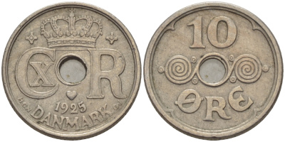 ДАНИЯ 10 ЭРЕ 1925 HCN; GJ, КРИСТИАН X (1912-1947) KM 822.1 медно-никель 100-256