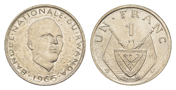 Руанда 1 франк 1965 KM 5 медно-никель UNC 4644-426