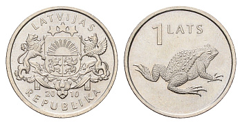Латвия 1 лат 2010 Лягушка KM 108 медно-никель UNC 4679-349