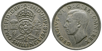 Великобритания 2 шиллинга (флорин) 1948 Георг VI (1936-1952) KM 865, Spink 4102 медно-никель 4381-1145