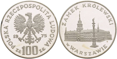 Польша 100 злотых 1975 MW, королевский замок в Варшаве, в оригинальной пластиковой упаковке KM 76, Parchimowicz 271 серебро PROOF 5-3-1-33