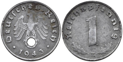 ГЕРМАНИЯ 1 РЕЙХСПФЕННИГ 1943 E KM 97, J. 369 цинк 4547-243