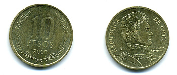 ЧИЛИ 10 ПЕСО 2010 ГЕНЕРАЛ БЕРНАРДО О ХИГГИНС KM 228.2 никель-бронза 37-1023