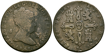 Испания 8 мараведи 1842 J - Xубия KM 531 медь 4593-1021